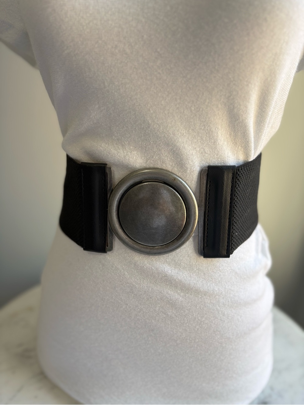 Sisley Made in Italy Black Wide Stretch Belt Silver Statement Buckle